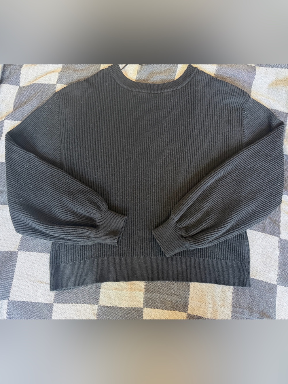 lululemon athletica Black Ribbed Crew Sweater with Balloon Sleeves